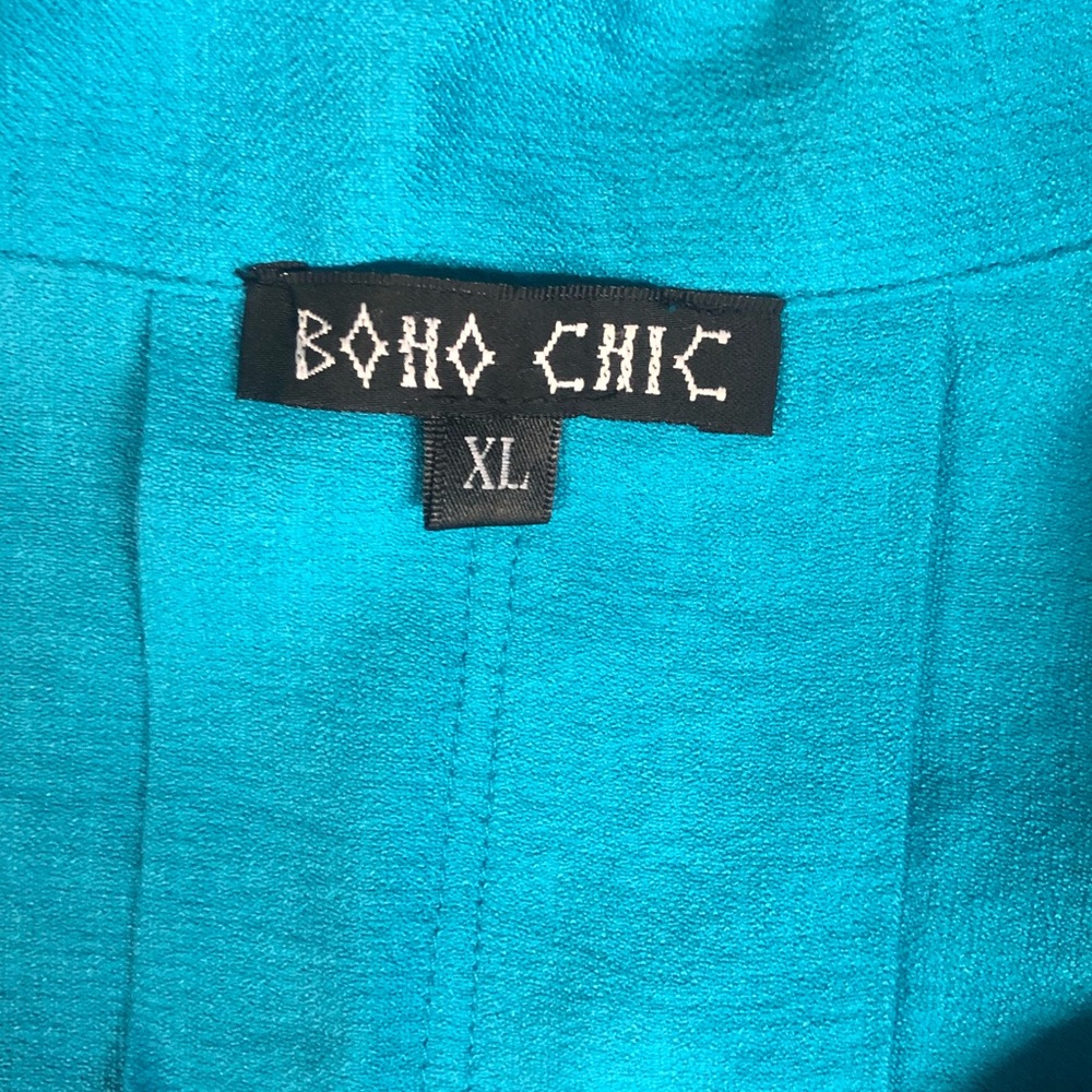 Boho Chic Blouse XL Women Elegant Teal Blue Tencel Viscose Longer Back Tunic